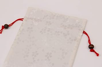 Matsumi Crafts, Made in Japan, Checkered Bookcase, Drawstring Bag, 7.5 x 10.6 inches 19 x 27 cm, Cherry Blossom, White