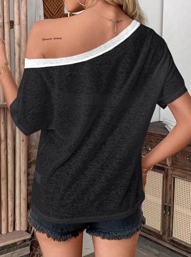 Image of Hilinker Women's Sheer Off The Shoulder Tops See Through Sexy Short Sleeve Mesh Shirt Summer