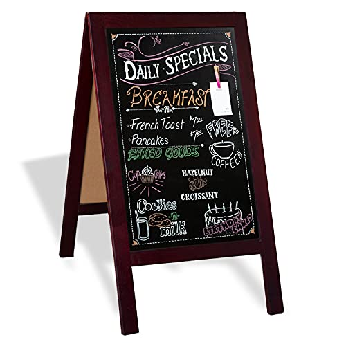 Ilyapa Wooden A-Frame Sign with Eraser & Chalk - 40 x 20 Inches Magnetic Sidewalk Chalkboard – Stained Wood Menu for Restaurant, Business or Wedding