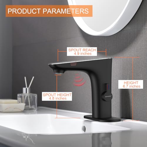 Ruvida Touchless Bathroom Faucet,Matte Black Bathroom Faucet,Bathroom Sink Faucets With Deck Plate,Faucet With Digital Temperature Display Screen thumb #1