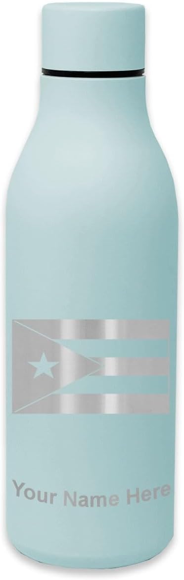 LaserGram Double Wall Stainless Steel Water Bottle, Flag of Puerto Rico, Personalized Engraving Included