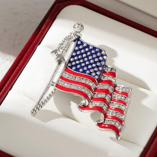 Image of Rhinestone Bowknot USA Flag Brooch Pin for Women Fashion Crystal 4th of July American Patriotic Medal Blue Red Brooches Independence Memorial Day Jewelry
