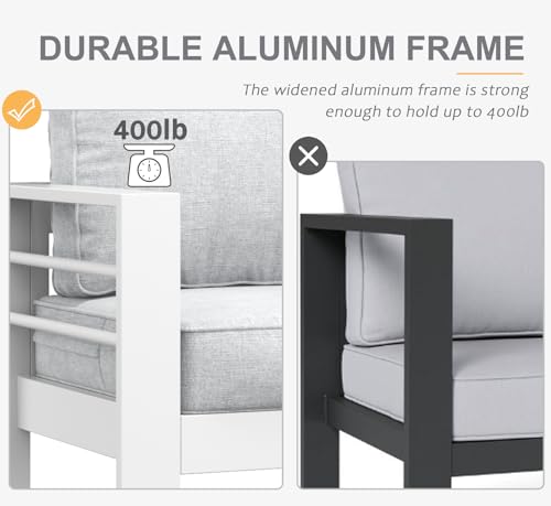 LayinSun Outdoor Aluminum Furniture Set, 5 Pieces Patio Sectional Conversation Chat Sofa Modern Seating Set with Coffee Table - Thumbnail 5