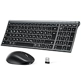 iClever Juego de teclado y ratón inalámbrico, Bluetooth con ratón, modo dual recargable (Bluetooth 5.0 + 2.4 G) teclado inalámbrico con ratón, para PC/portátil, diseño QWERTZ, negro y gris
