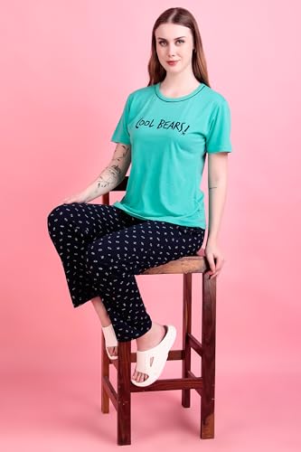 Image of Printed Cotton Night Suit Set, Pyjama Set, Sleepwear, Nightwear for Women (3105)
