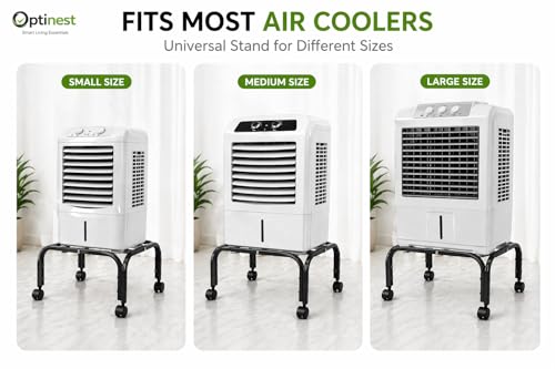 Image of Heavy-Duty Metal Cooler Stand with Wheels | Rust-Resistant White Finish | Non-Locking 4 Wheels | 100kg Load Capacity | Movable Base Trolley for Home & Outdoor Use (Black)