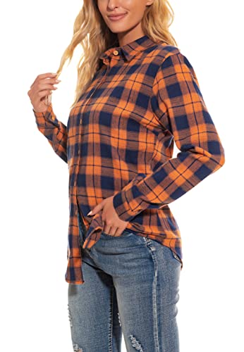 GUANYY Womens Long Sleeve Shirts Classic Button Down Flannel Shirt Cotton Plaid Loose Fit Blouses3