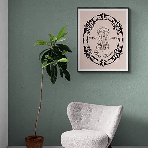 French Corsets Linges Paris Elegant Decor Stencil Best Vinyl Large Stencils For Painting On Wood, Canvas, Wall, Etc.-S (10.5" X 14")| Brilliant Blue Color Material #TOP1