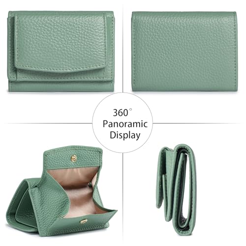 Image of Small Wallet Women Genuine Leather RFID Blocking Trifold Tiny Wallets with Snap Coin Pouch 7 Card Solts