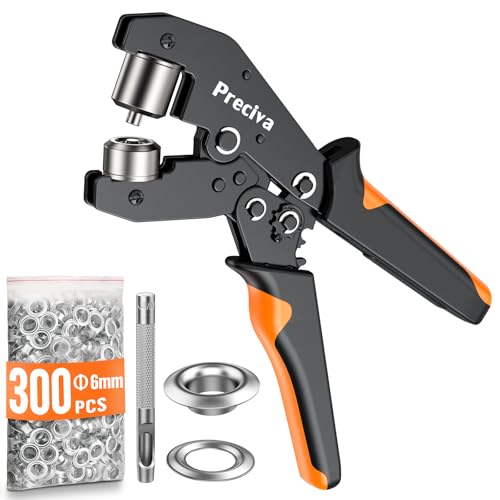 Magnetic Eyelet Pliers, Preciva 6mm Eyelets Punch Kit with 300pcs Silver Metal Grommets, Fabric/Leather Hole Puncher Grommet Tool for Clothes, Shoes, Bags, PVC Banners, Tarpaulins, Cardboard