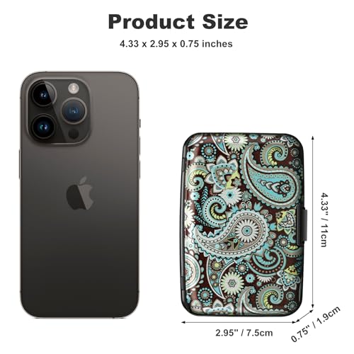 Image of ELFISH Mini RFID Aluminum Wallet Credit Cards Holder Business Card Case Metal ID Case for Men Women (Blue flower)