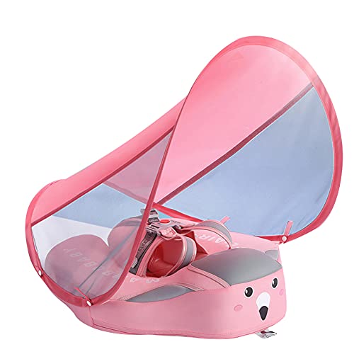 Abimy Bóia de natação para bebê, inflável para piscina de bebê com dossel de proteção solar à prova