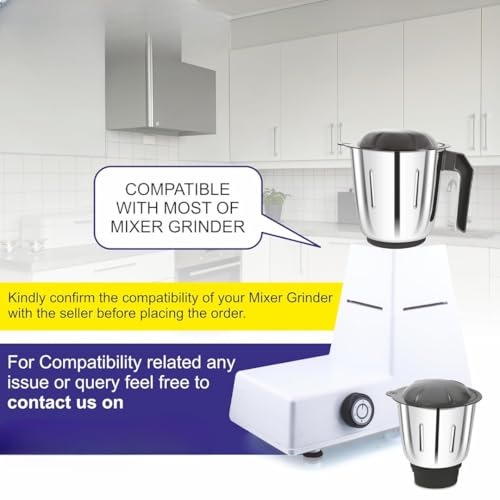 Image of Stainless Steel Mixer Grinder Jar Combo (Set of 3) - Heavy Duty Mixie Jars for Wet & Dry Grinding, Universal Compatibility with Sharp SS Blades, Leakproof Lids (Small, Medium, Large)