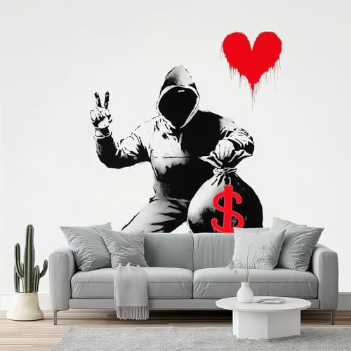 Papel pintado Personalidad de los personajes de graffiti Papel pintado tejido no tejido 200 x 140 cm decoración Pared decorativos Tv Fondo Pared Dormitorio Murales Papel Negro, blanco y rojo