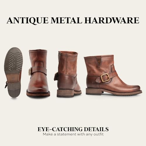Image of Frye 5 inch Veronica Booties for Women - Full-Grain Brush-Off Leather with Antique Metal Hardware and Rubber Outsole, Genuine Stitch Welt Construction