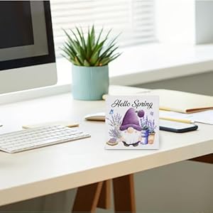 Spring Decor, Rustic Gnome Wood Sign Spring Lavender Tray Decoration Tabletop Shelf Desk Home Decor, 5 X 5 Inches Spring Decor Rustic Gnome Wood Sign Spring Lavender Tray Decoration Tabletop Shelf Desk Home Decor 5 X 5 Inches