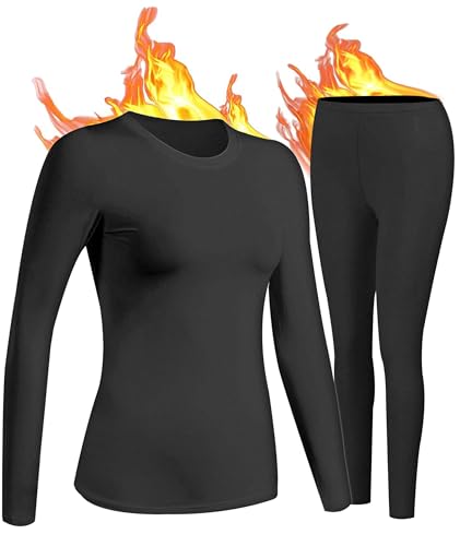 UNIQUEBELLA Damen Thermo-unterwäsche Set, Thermoshirt Langarm,...