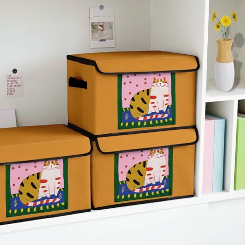 Image of Stackable Storage Bins with Lids,Closet Organizers Fabric Box for Home and Office,Blanket Clothes Organizers,Under Bed Storage Containers 3 Pack