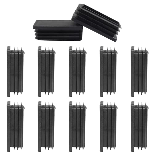Auvotuis 12 PCS 1 x 2 Inch Rectangle Black Plastic Plug End Cap, Heavy Duty Chair Leg Caps for Pipe Tubing