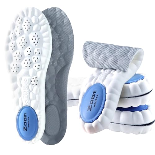 Memory Foam Insoles for Men & Women with Arch & Heel Support, Cloud-Like Shock Absorption for Pain Relief & All-Day Comfort, Breathable for Sports, Work & Casual Shoes (UK 4-11) (White, UK 8.5/9.5)