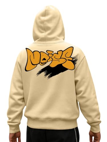 Image of Veirdo Cotton Fleece Regular Fit Hooded Sweatshirt Lastest Back Graphic Printed Winter Hoodies for Men (Available Colors: Marine Green, Marshmellow, Black, SOYA Bean, Orange & Blue)
