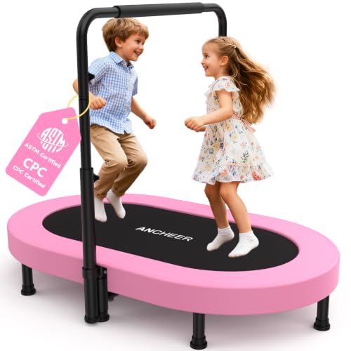 Image of ANCHEER 56 inch Double Mini Trampoline for Kids, Foldable, Indoor, Handlebar