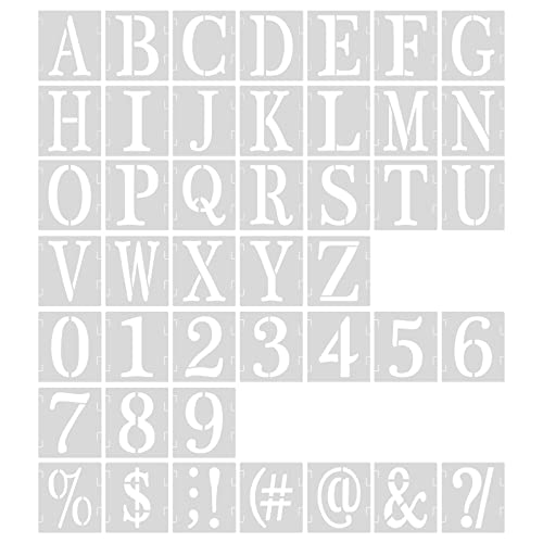 AIEX 43 pièces Alphabets Numéro Pochoirs, Alphabet Pochoir en Plastique Réutilisables Signes de Ponctuation Symboles de Chiffres Pochoirs d'Artisanat pour Scrapbooking Peinture Bricolage (5 cm)