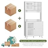 FOREHILL Kitchen Cupboard 180cm Tall Storage Cabinet Kitchen Storage Sideboard with Countertop, 2 Glass Doors 4 Drawers and 2 Shelves, White 80x40x180cm - Image 8