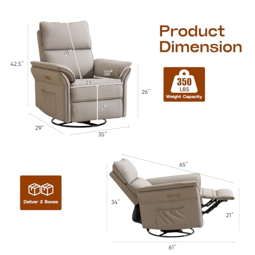 Image of Swivel Rocker Recliner with Auto Rocking,Power Recliner Nursery Chair with Massage and Heat,Glider Recliner Nursery Chair for Living Room,Grey