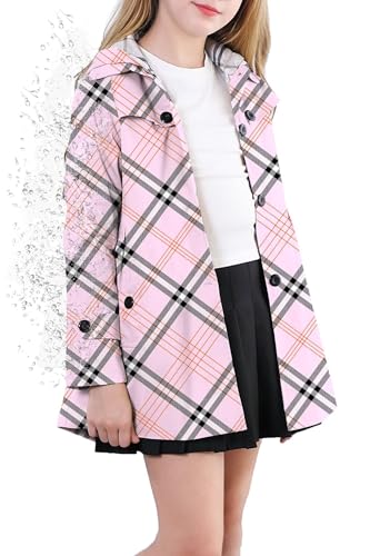 Image of Cromoncent Girl's Rain Jackets Waterproof Hoodie Trench Coat Cute Dress Coat Outerwear, 3-12 Years