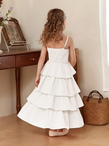 MCieloLuna Girls Dresses 2025 Summer Flower Girl Wedding Guest Dress Tiered Square Neck Holiday Dance Party Gown3