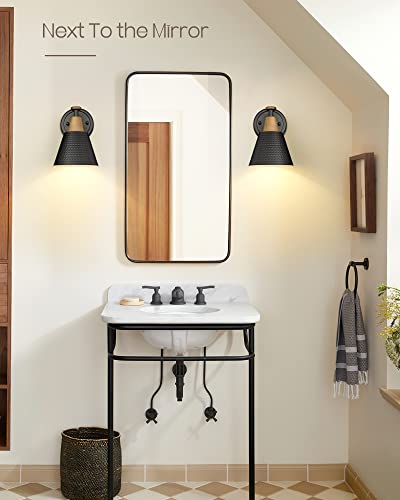 Femila Wall Sconces Set Of 2, 1-Light Matte Black Bathroom Light Fixtures, Modern Single Vanity Light Wall Lamp With Hammered Metal Shade, 4Fg59B-2 Bk #TOP1