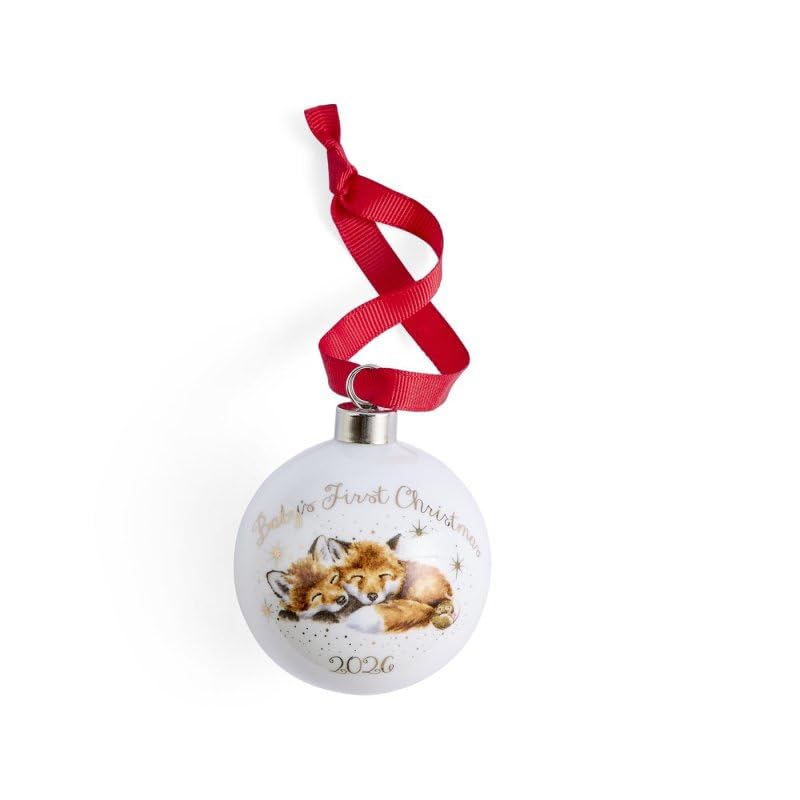 Royal Worcester Wrendale Designs Baby's 1st Christmas Baby foxes Bauble dated 2026