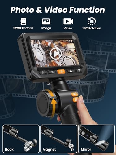 Image of Acoath Two-Way Articulating Borescope, Endoscope Camera with Light, Dual-Lens 1080P Industrial Inspection Camera, 4.3 inch IPS Screen, 32GB Card, IP67 Waterproof Sewer Tools - 5FT
