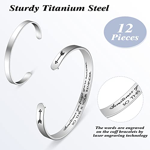 12 Pieces Thank You Gift Inspirational Cuff Bracelet For Women Stainless Steel Engraved Adjustable Motivational Bangle For Employee Teacher Nurse Friend Graduation Gift (You Are Awesome) #TOP2