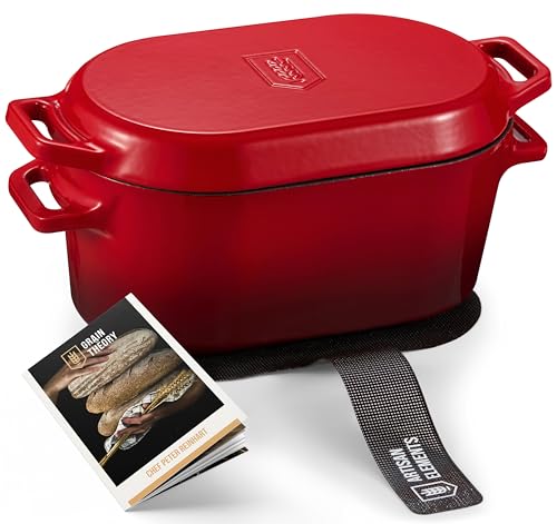 KooK Enameled Cast Iron Dutch Oven for Sourdough Bread Baking - 3.4 Qt Pot with Lid for Even Heat Distribution - Includes Silicon Bread Sling and Recipe Book for Home Bakers