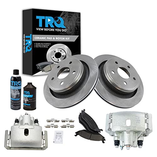 Image of TRQ Rear Brake Pad, Caliper, & Rotor Kit, with Chemical Kit Ceramic Compatible with 2007-2009 Chrysler Aspen 2004-2009 Dodge Durango 2002-2010 Ram 1500 2011-2018 Ram 1500