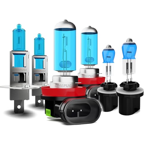 Image of headlight bulbs compatible with Sonata 2010 halogen lights, h1 + H11 High /Low Beam + 880 Halogen Fog Lights, Pack of 6