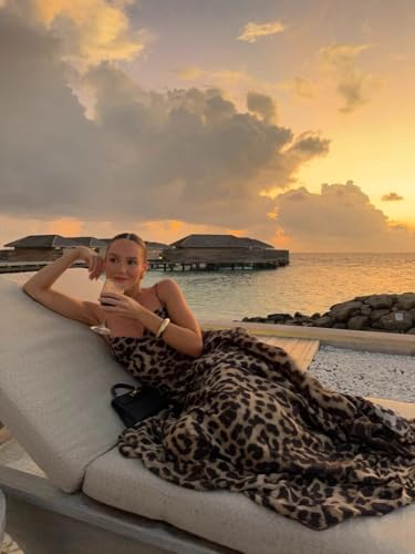 Image of Women Elegant Leopard Spaghetti Strap Maxi Dress Summer Backless Sexy Slip Long Dresses