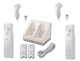  AMGGLOBAL® 2x Remote 2x Nunchuk 1x Charging Dock Controller For Nintendo Wii Remote WII Compatible with Nintendo Wii Wii U + FREE SILICONE COVER Black White Bundle