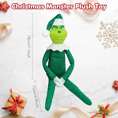 12.6'' Red Christmas Monster Plush Toy, Christmas Stuffed Figures Doll for Kids and Christmas Tree Home Decorations(Green)