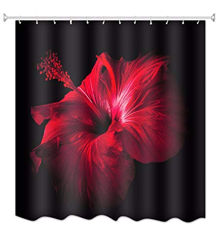 A.Monamour Rideaux de Douche Fleurs Rouges Romantiques Fleurs Contre Les Milieux Noirs Photographie d'art Impression Rideau De Douche Rideau De Douche pour...