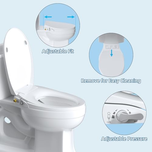 Hibbent Round Bidet Toilet Seat, Slow Close Lid, Dual Nozzle - image 8