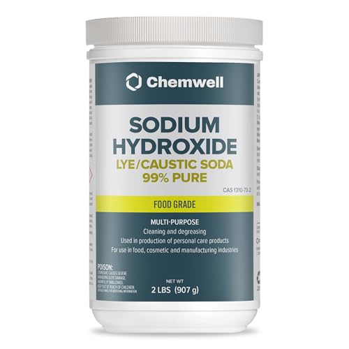 Chemwell Caustic Soda (2 lbs) - Pure Sodium Hydroxide Lye for Soap Making Cleaning Drain Opening or Maintenance & Industrial Use