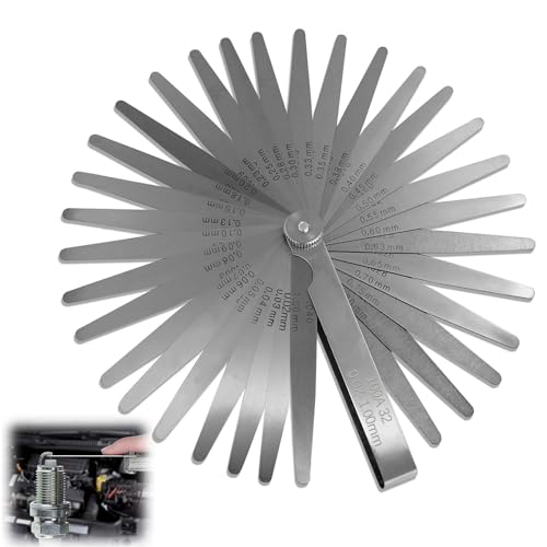32 Blade Feeler Gauge Set 0.02-1.00mm feeler gauges metric guitar Stainless Steel Metric Gap Measuring Tool for Valve Guitar Spark Plug Engine Precision Work and Automotive Use