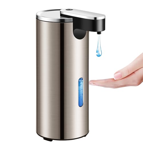 340ml Distributeur Savon de Savon en Acier INOX avec Capteur Infrarouge, 3 Niveaux Réglables Étanche IPX4 Distributeur Liquide Vaisselle Alimenté par...