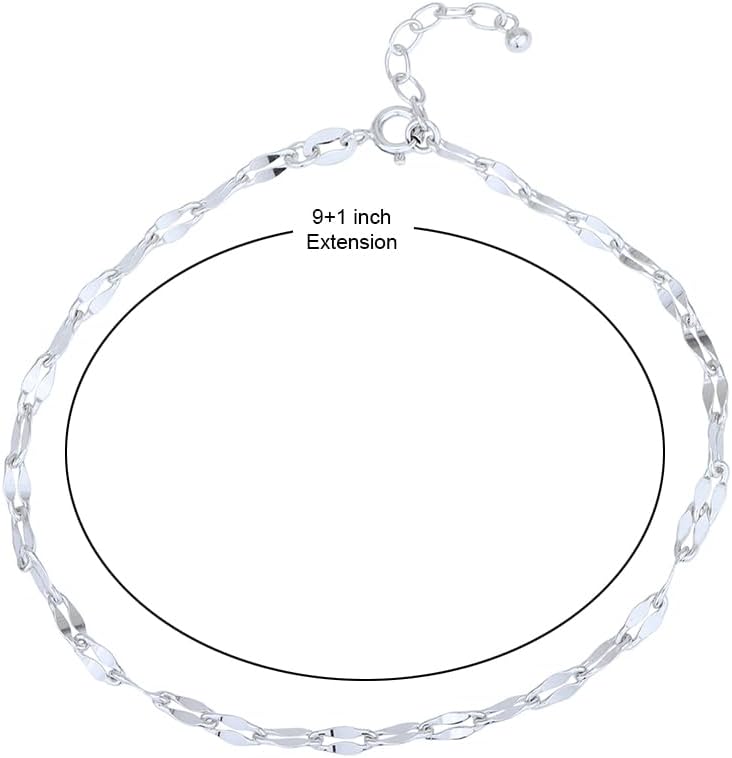Vanbelle Sterling Silver Jewelry - Rhodium Plated with 925 Stamp - Designer Chain Anklet for Women - 9 Inch long + 1 Inch Extender - Image 4