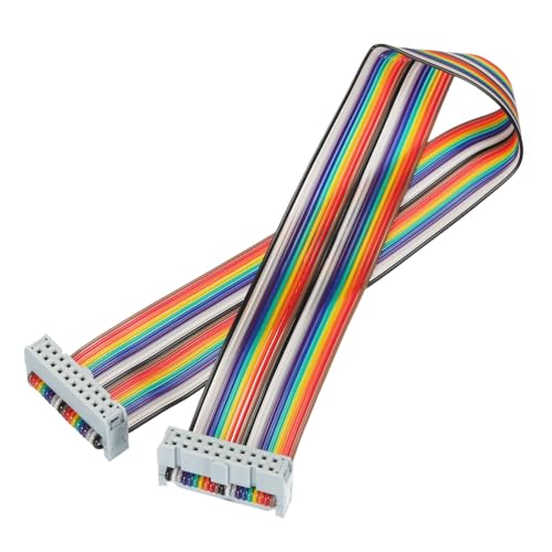 MECCANIXITY 1 Pcs 20 Pin Flat Rainbow Ribbon Cable FC/FC Female Connector 1FT 2.54mm Pitch Breadboard Jumper Wires for Electronic Projects