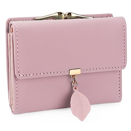 Uromee Girls Wallet Women RFID Vegan Leather Small Purse Trifold Card Holder Coin Pocket Cute leaf Pendant2