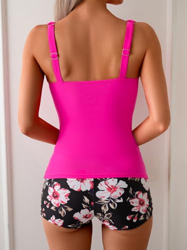 Image of B2prity Women's Tankini Swimsuit Tummy Control Ruched Two Piece Bathing Suit Push Up Modest Swim Suits with Shorts